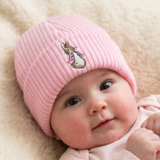 KW119: Baby Embroidered Pink Bunny Rabbit Knitted Hat (Newborn -3 Months)